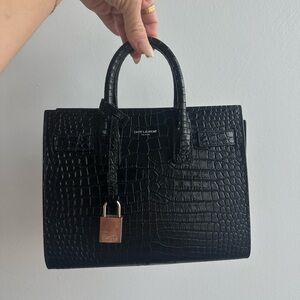 YSL sac de jour crocodile embossed black